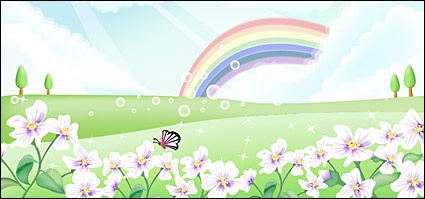 Butterfly and flower in the Rainbow sky