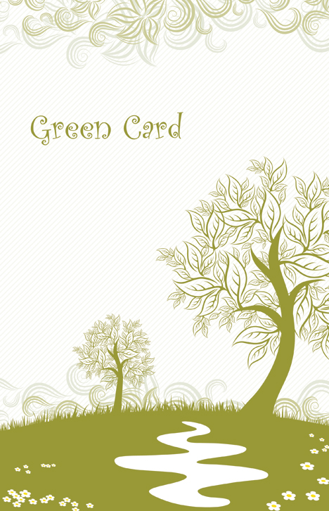 Green Card Templete with Tree Autumn Leafs