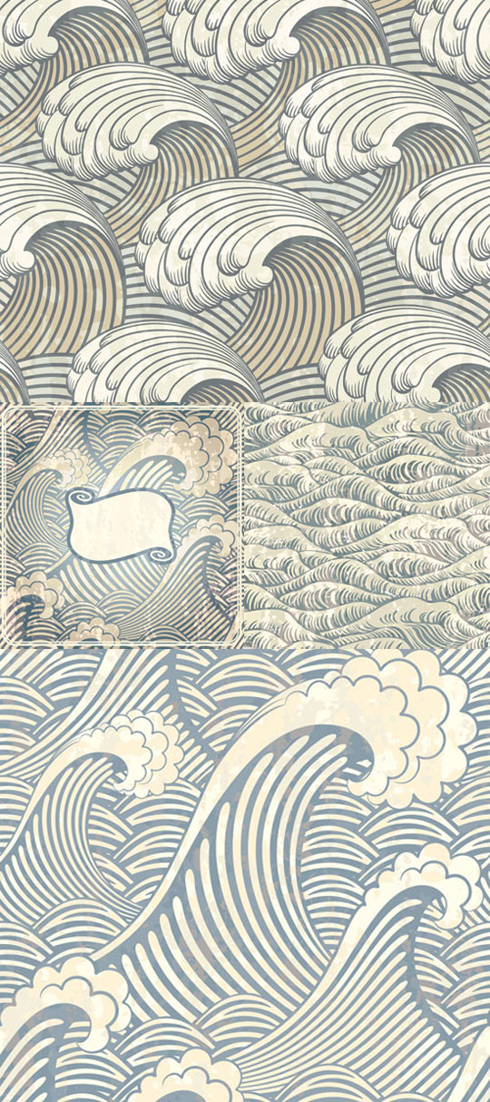 Seamless Patterns With Waves .Vector Set