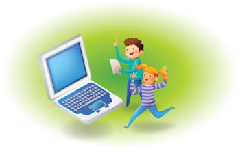 Kids and laptop vector